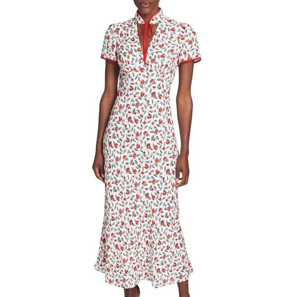 Cefinn Jacquetta Floral Print Short Sleeve Cutout Crepe Midi Dress Size 2 - Picture 1 of 14